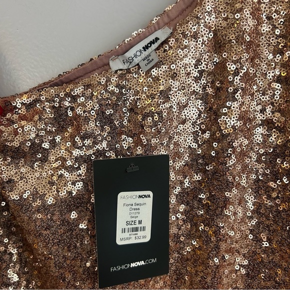 NWT Fashion Nova Fiona One Shoulder Beige Sequin Bodycon Dress Size Medium - Picture 5 of 10